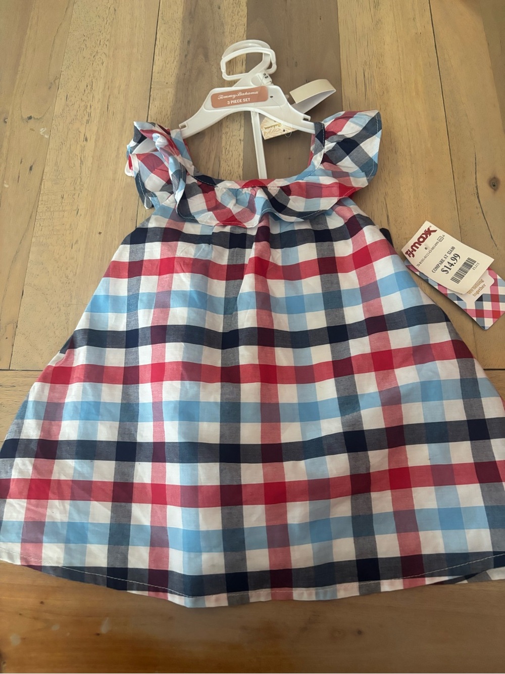 Tommy Bahama Girls Red Blue White Plaid Ruffle Dress